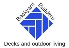 Logo: Blue diamond with "Backyard Builders" around it. "Decks and outdoor living" below.