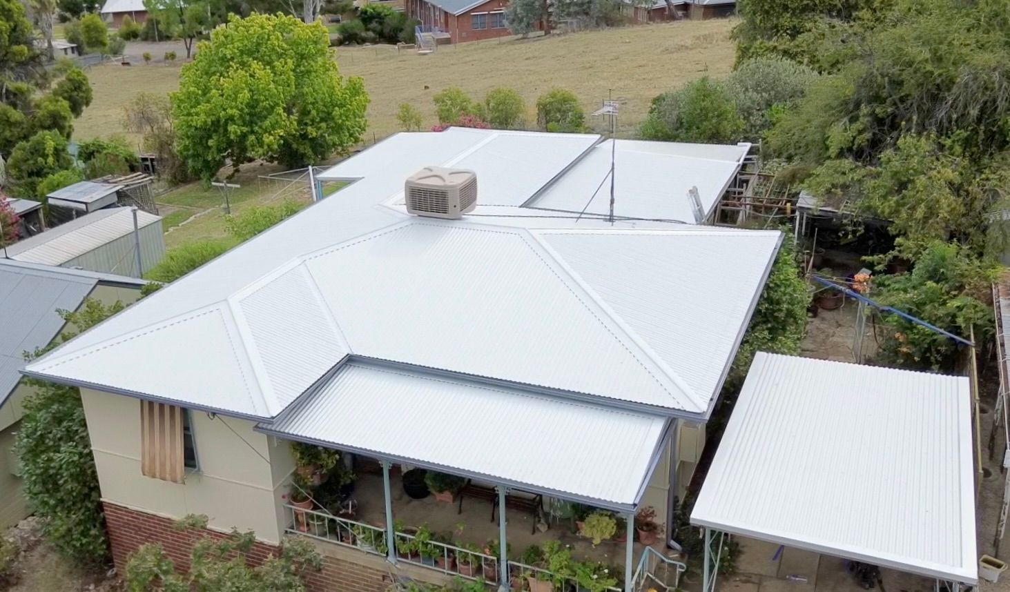 Aerial shot of a new roof on a house — Essential Roofing and Plumbing in Wagga Wagga, NSW