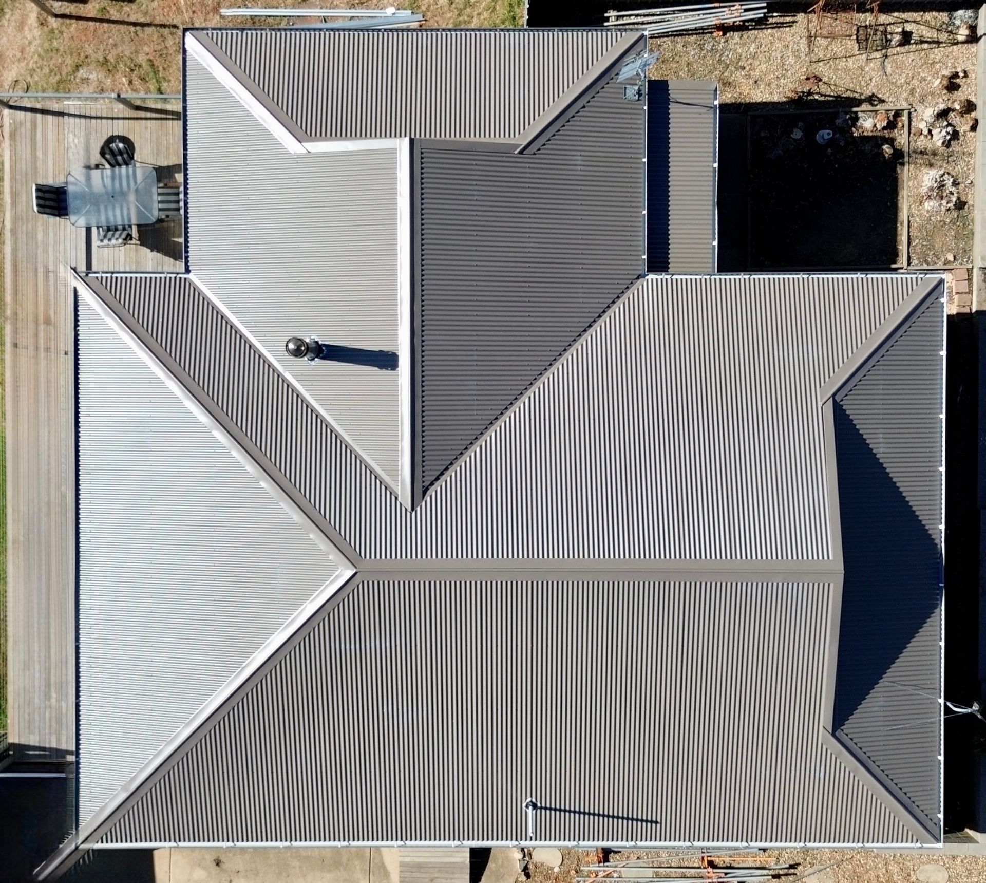 aerial view of a metal residential roof — Essential Roofing and Plumbing in Wagga Wagga, NSW