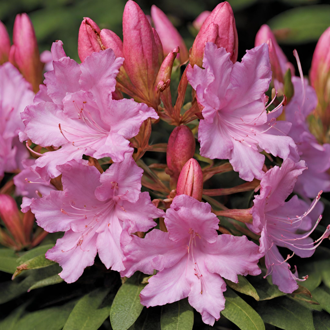 A bunch of pink flowers with green leaves