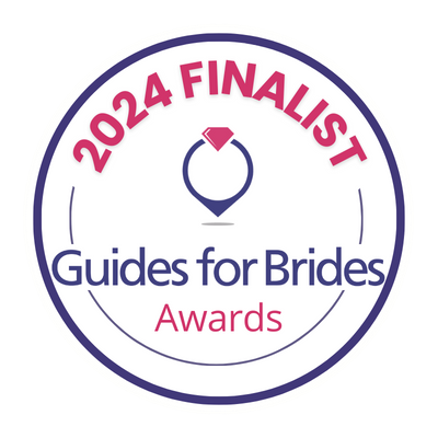 The logo for the 2024 finalist guides for brides awards.