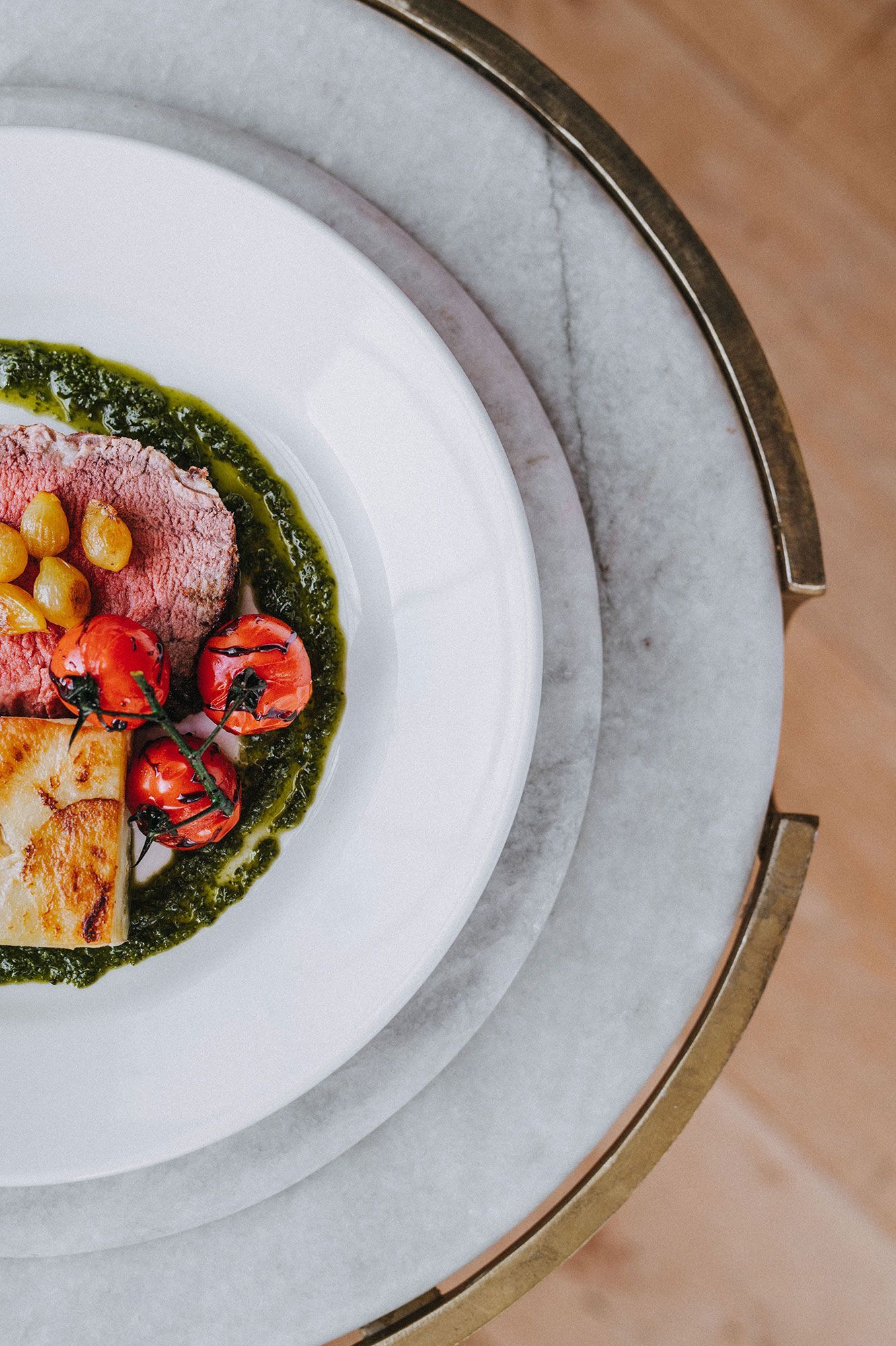 A close up of a plate of food on a table.
