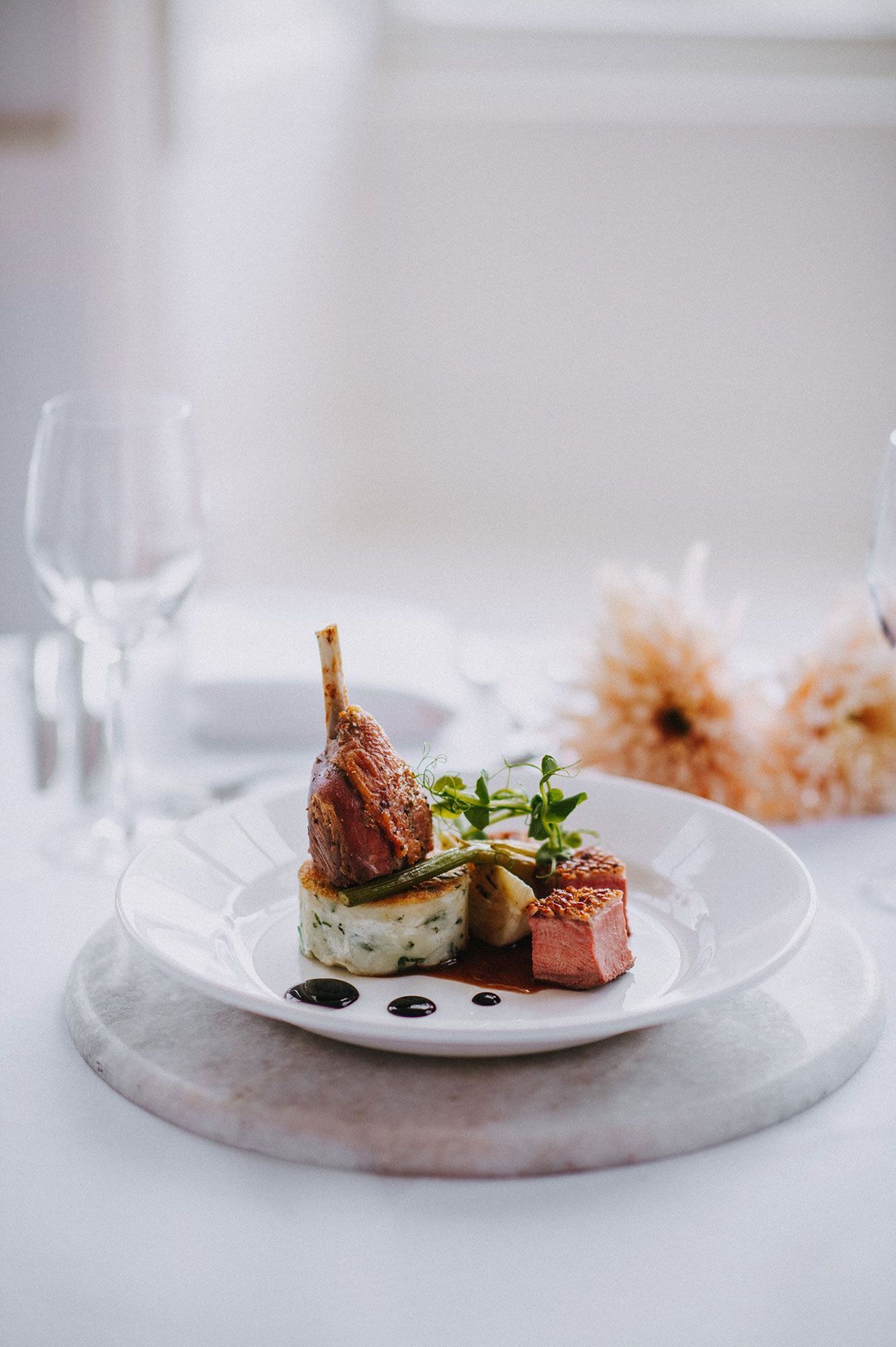 A close up of a plate of food on a table.