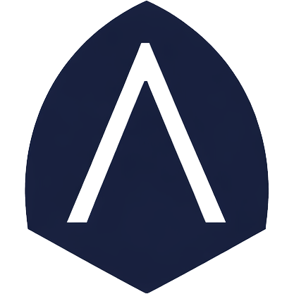 Sigla scut albastru închis cu un „A” alb unghiular în centru