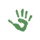 A green hand print on a white background.