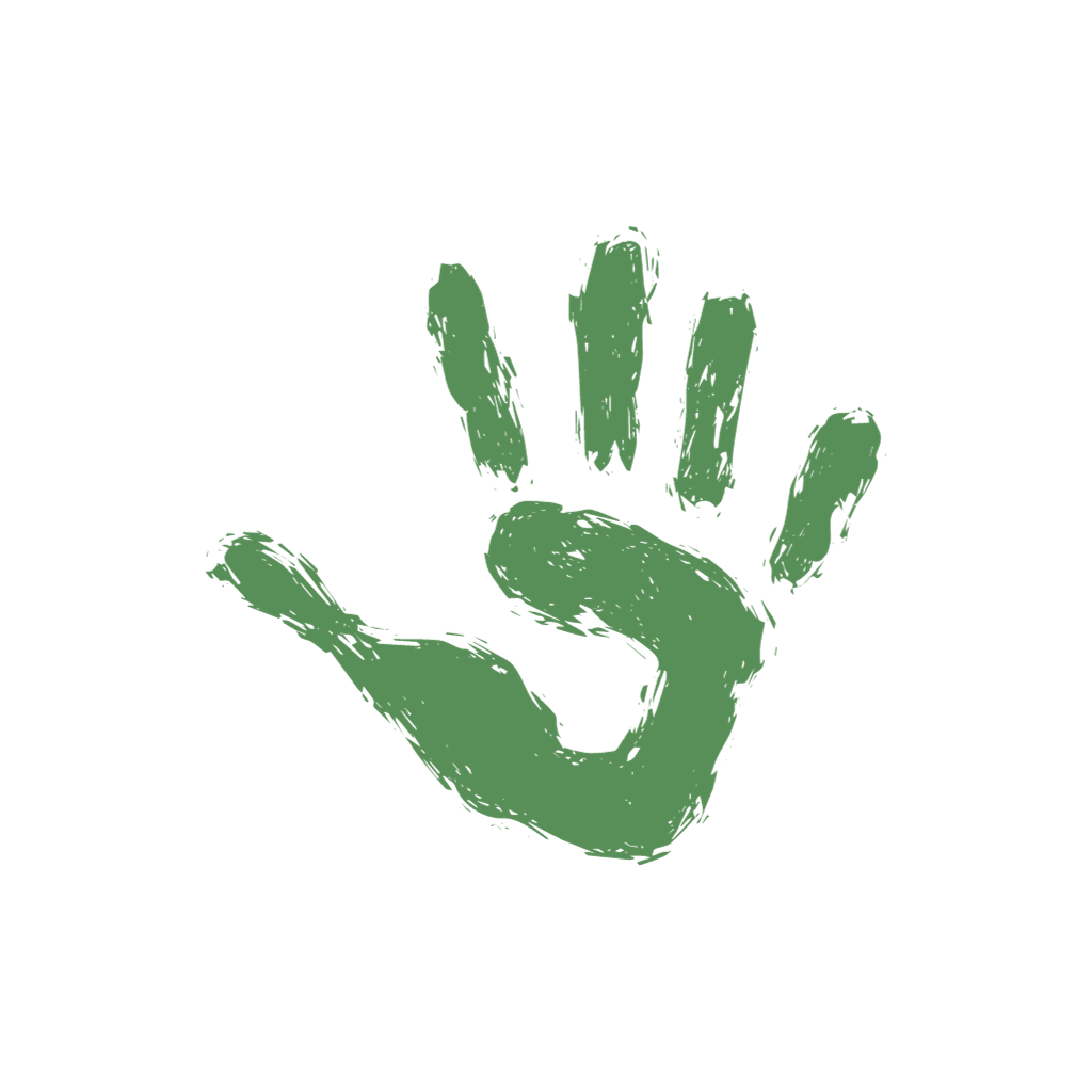 A green hand print on a white background.