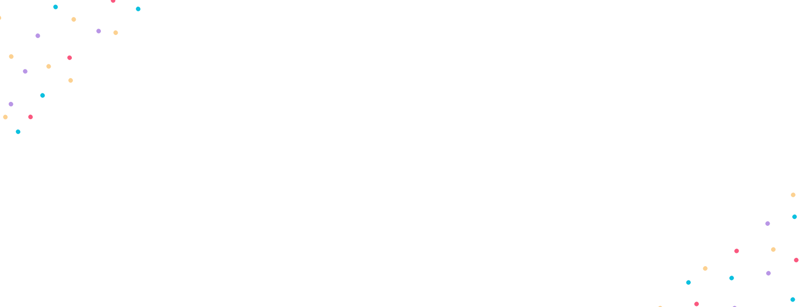 White background with colorful dots in the top left and bottom right corners.