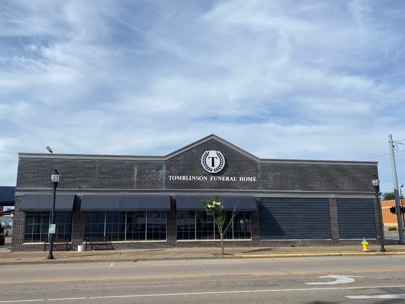 Interior and exterior view of Tomblinson Funeral Homes in Henderson KY