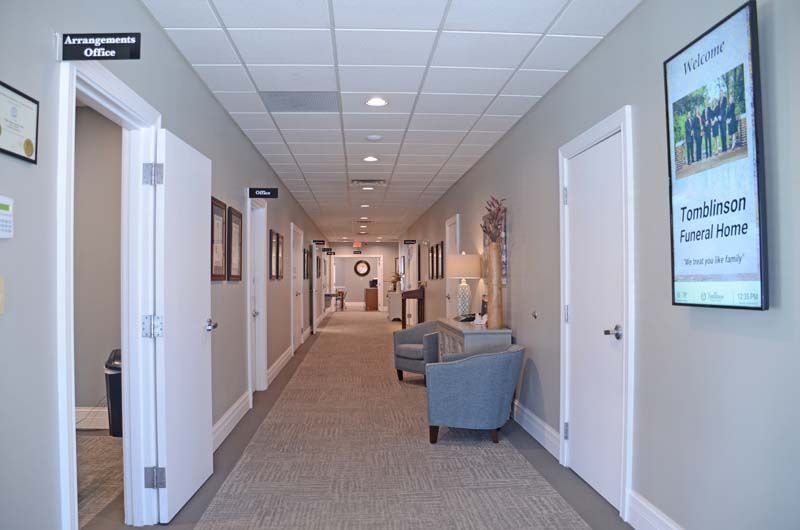 Interior and exterior view of Tomblinson Funeral Homes in Henderson KY