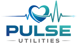 Logo for Pulse Utilities: Heart-shaped design with a blue pulse over the word