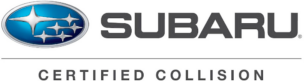 a subaru certified collision logo on a white background