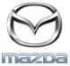 a close up of a mazda logo on a white background .