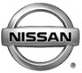 a close up of a nissan logo on a white background .