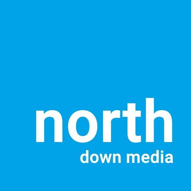 north down media logo on a blue background