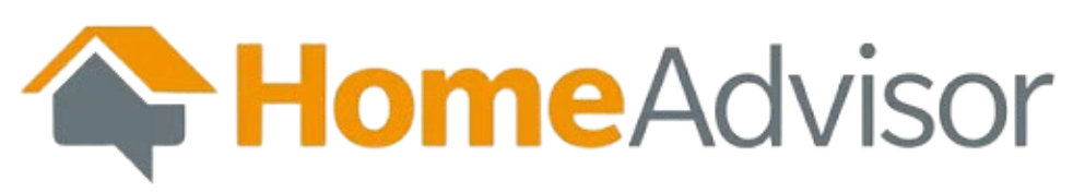 HomeAdvisor logo featuring a stylized grey house icon with an orange roof next to the word HomeAdvisor.