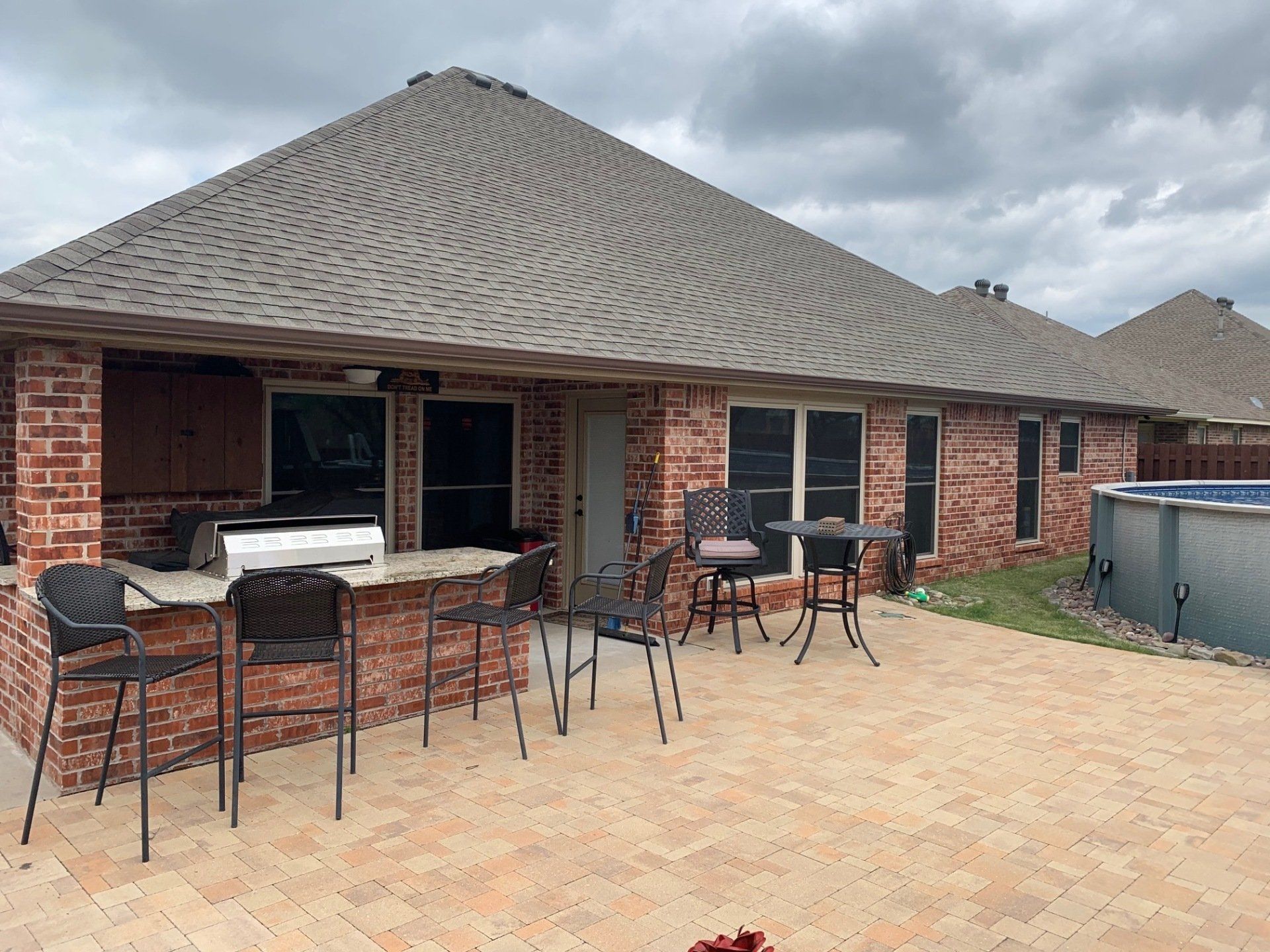 back patio of brick home