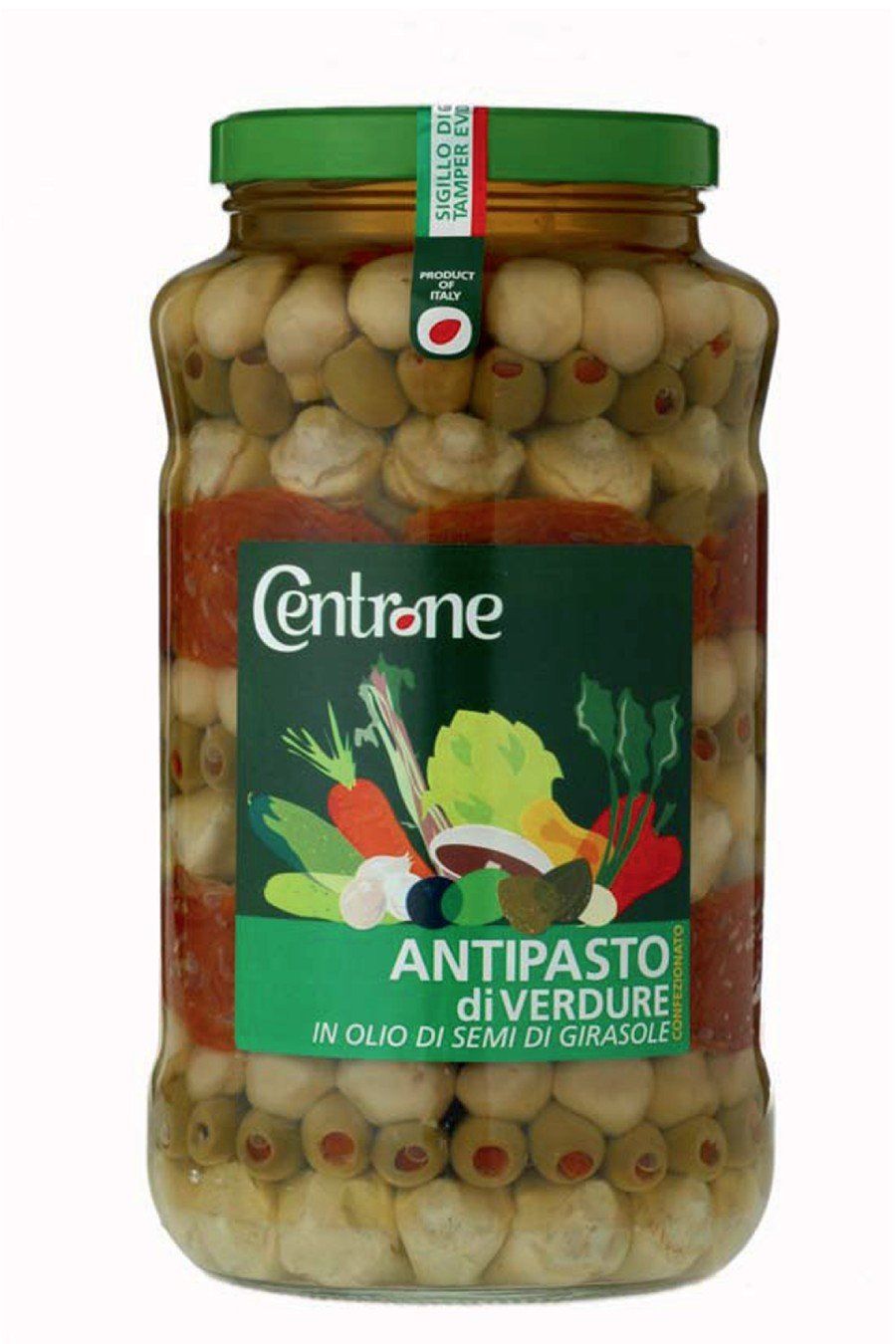 Antipasto di verdure confezionato in olio di semi di girasole