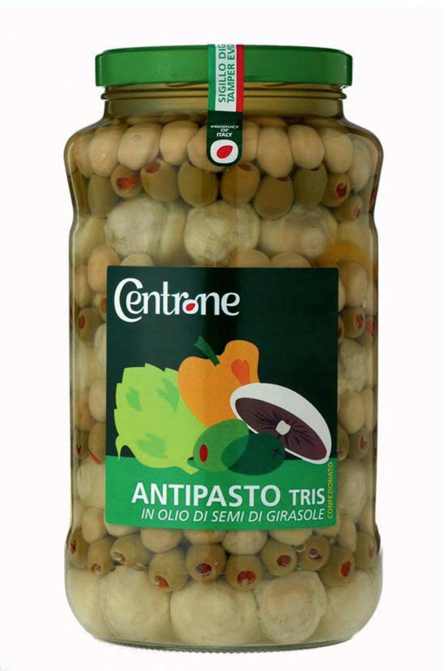 Antipasto tris confezionato in olio di semi di girasole