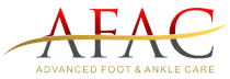 Logo for Advanced Foot & Ankle Care: initials AFAC with a gold swoop, in red and gray text.