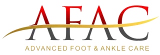 Logo for Advanced Foot & Ankle Care: initials AFAC with a gold swoop, in red and gray text.
