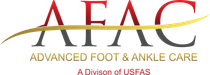 Logo for Advanced Foot & Ankle Care: initials AFAC with a gold swoop, in red and gray text.