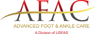 Logo for Advanced Foot & Ankle Care: initials AFAC with a gold swoop, in red and gray text.