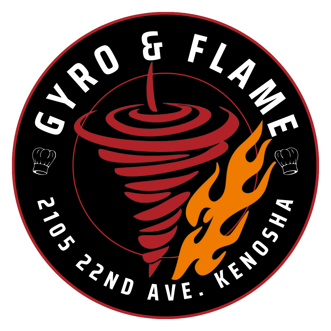 A logo for gyro and flame in kenosha