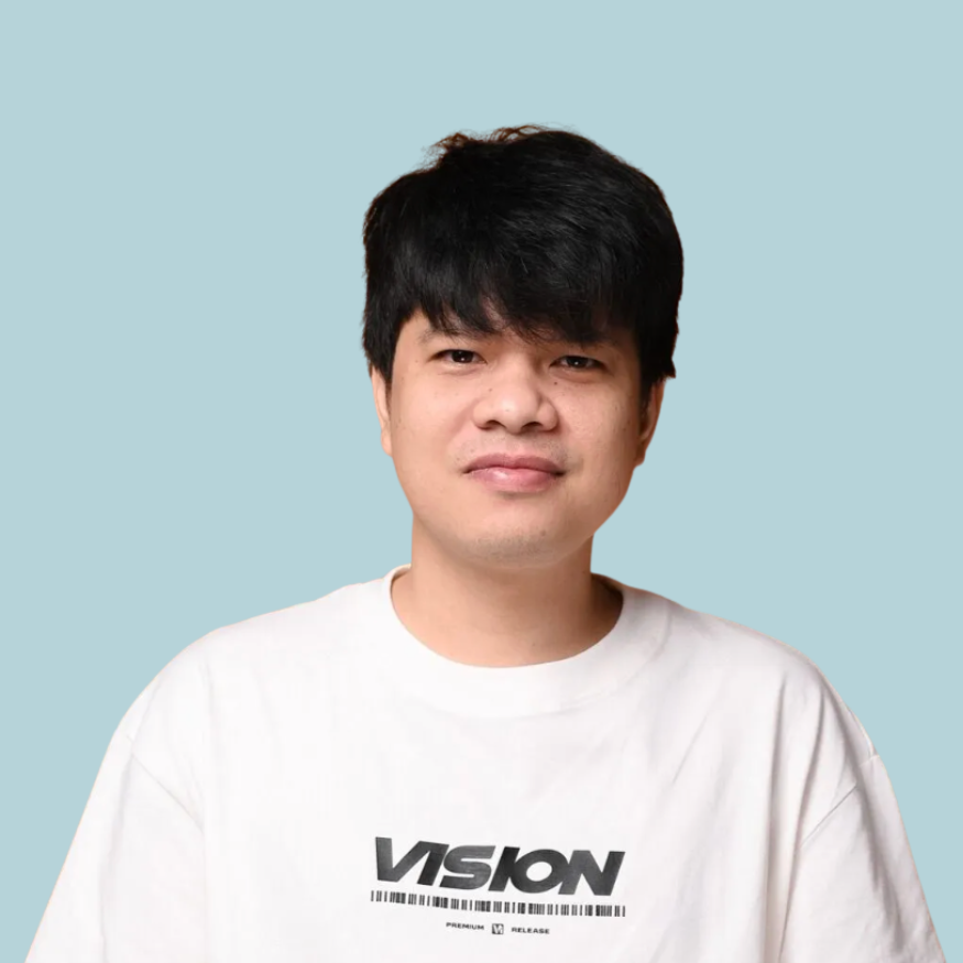 Man in white t-shirt with 