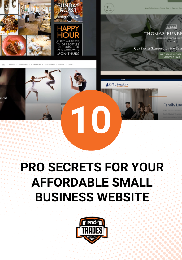 Collage promoting affordable small business website secrets, with