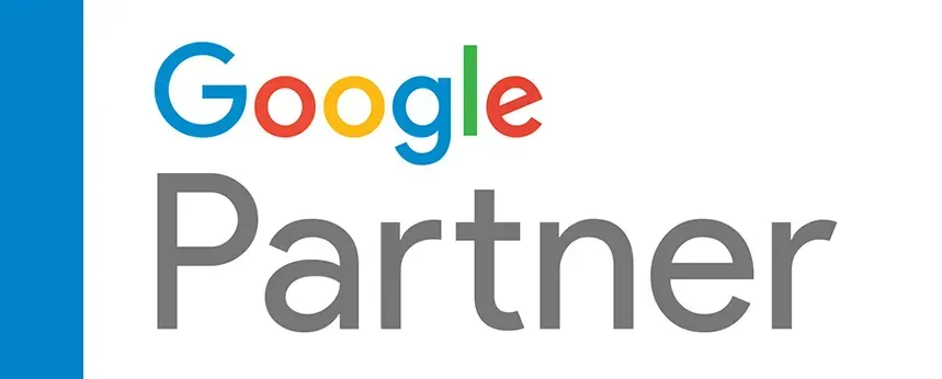 Google Partner badge with blue bar. Google logo colors on top, 