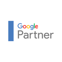 Google Partner logo with blue bar, Google colors, and gray text.