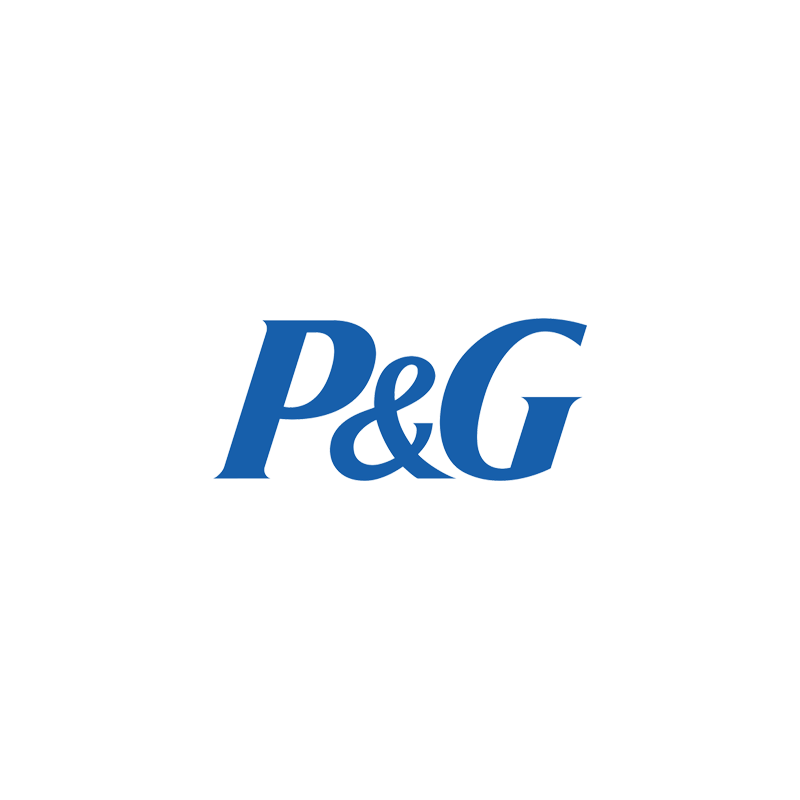 A blue p & g logo on a white background