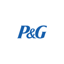A blue p & g logo on a white background