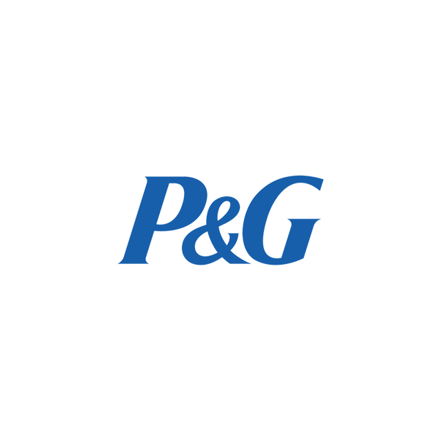 A blue p & g logo on a white background