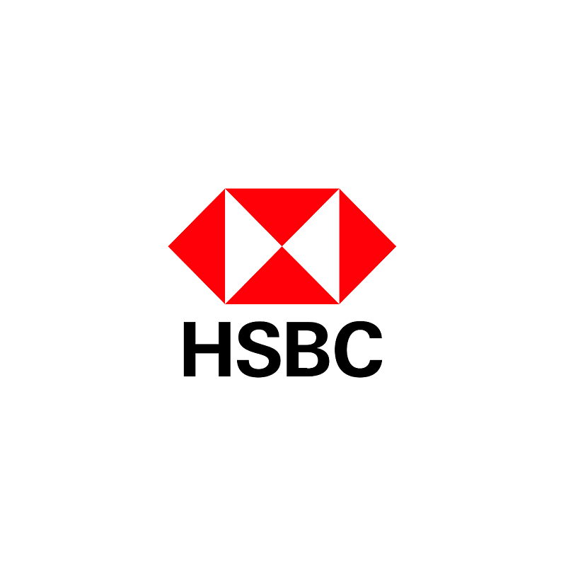 A red and white hsbc logo on a white background.