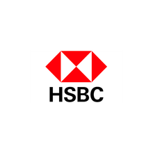 A red and white hsbc logo on a white background.