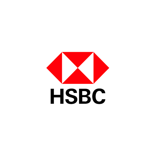 A red and white hsbc logo on a white background.