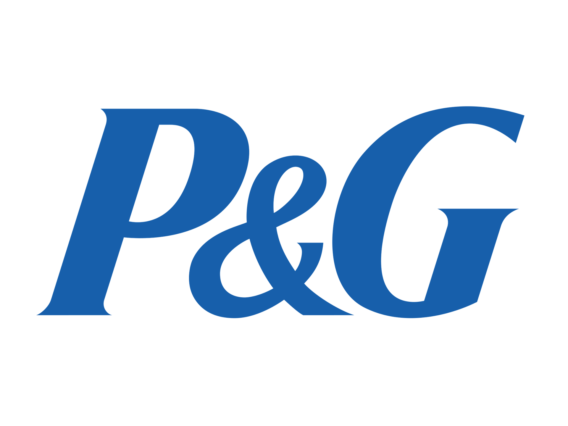 A blue p & g logo on a white background