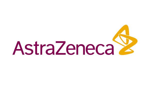 The astrazeneca logo is purple and yellow on a white background.