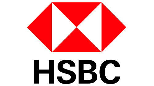 A red and white hsbc logo on a white background.