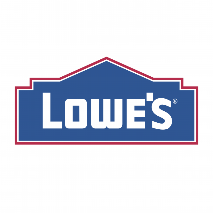 The lowe 's logo is blue and red and looks like a house.