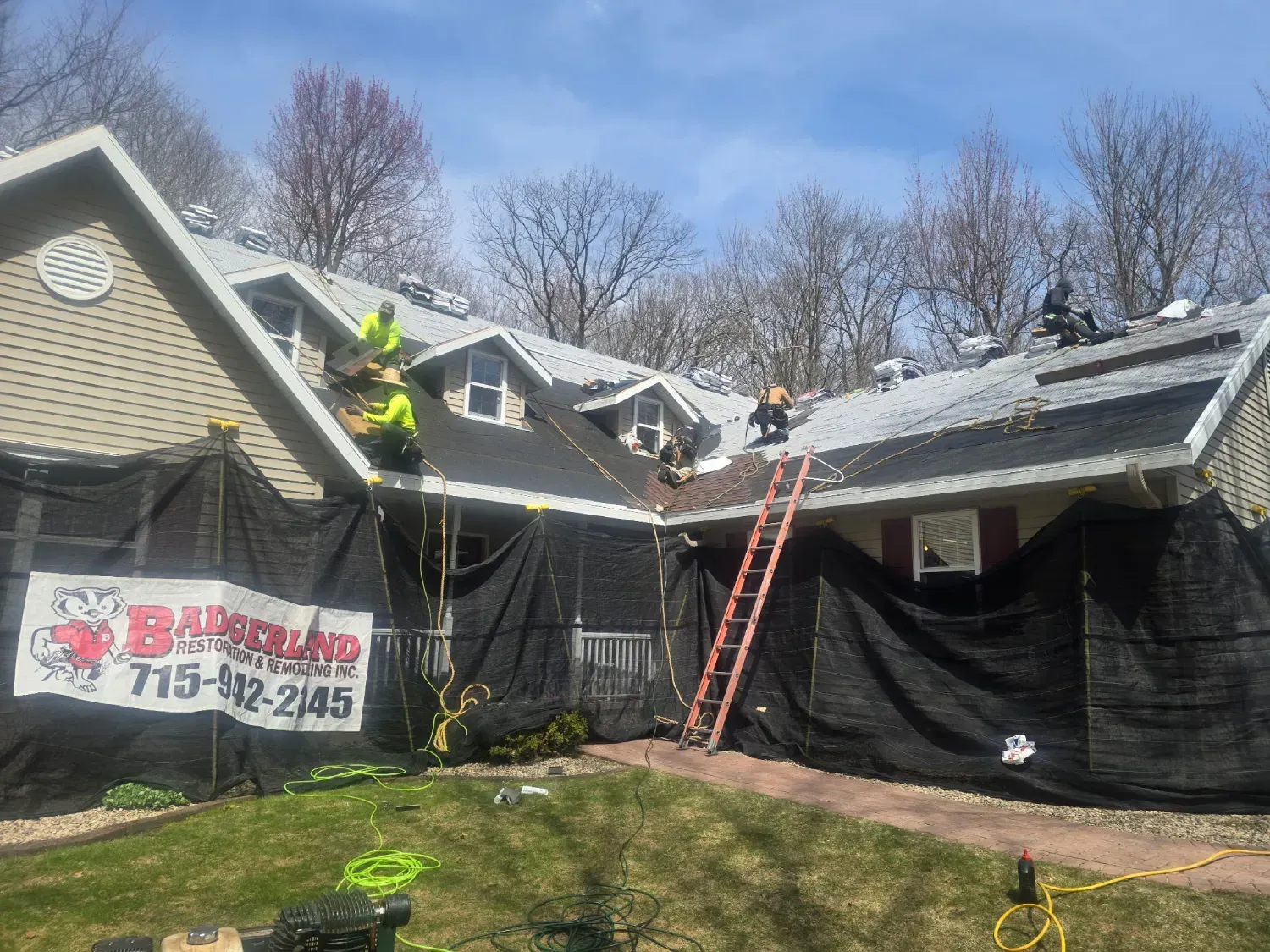 Residential Shingled Roof Replacement Hail Damage GAF Timberline Hickory Roofing Contractor Roofer in Waupaca Wisconsin