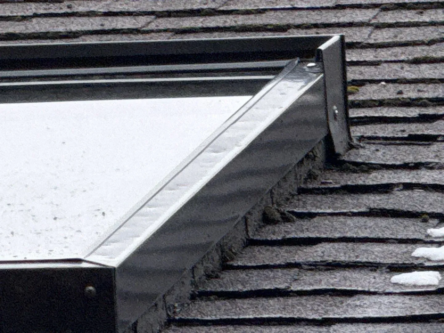 Roof Replacement Hail Damage GAF Timberline Hickory Hail damage to skylight flashing