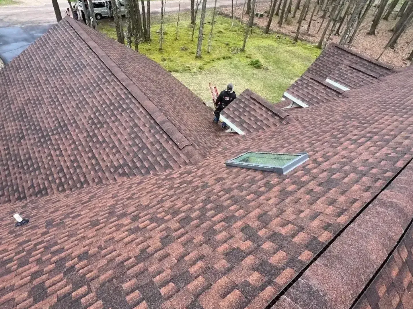 Residential Shingled Roof Replacement Hail Damage GAF Timberline Hickory Roofing Contractor Roofer in Waupaca Wisconsin