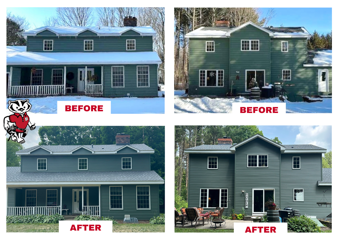 Full Home Exterior Restoration, GAF Shingles, Cedar knolls designer collection Myrtle, soffit, fascia, window installation, before and after