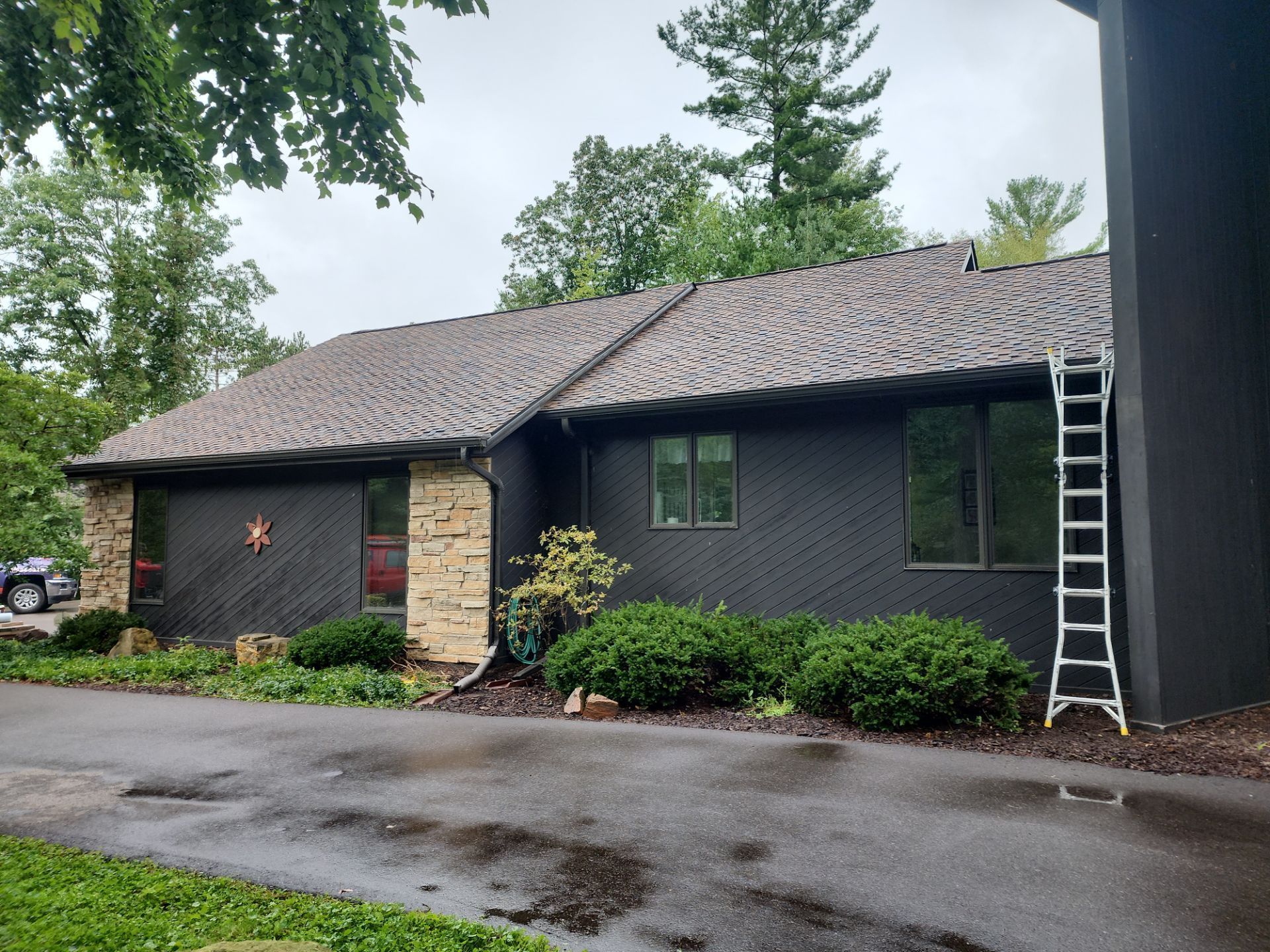 Wisconsin Rapids WI roof replacement Certainteed Presidential Shake Aged Bark contractor Badgerland Restoration before after