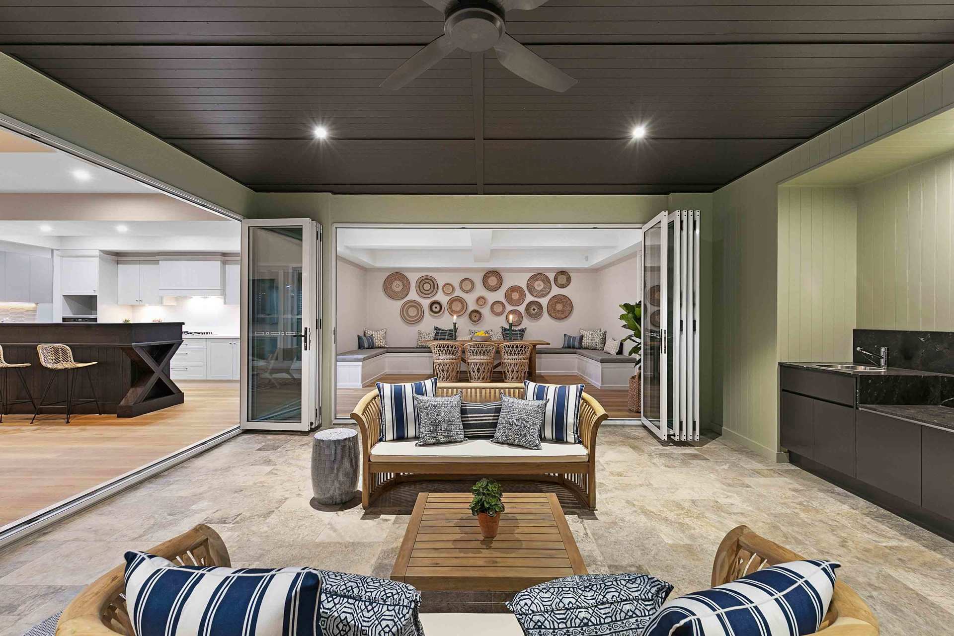 blue, white pillow in living room