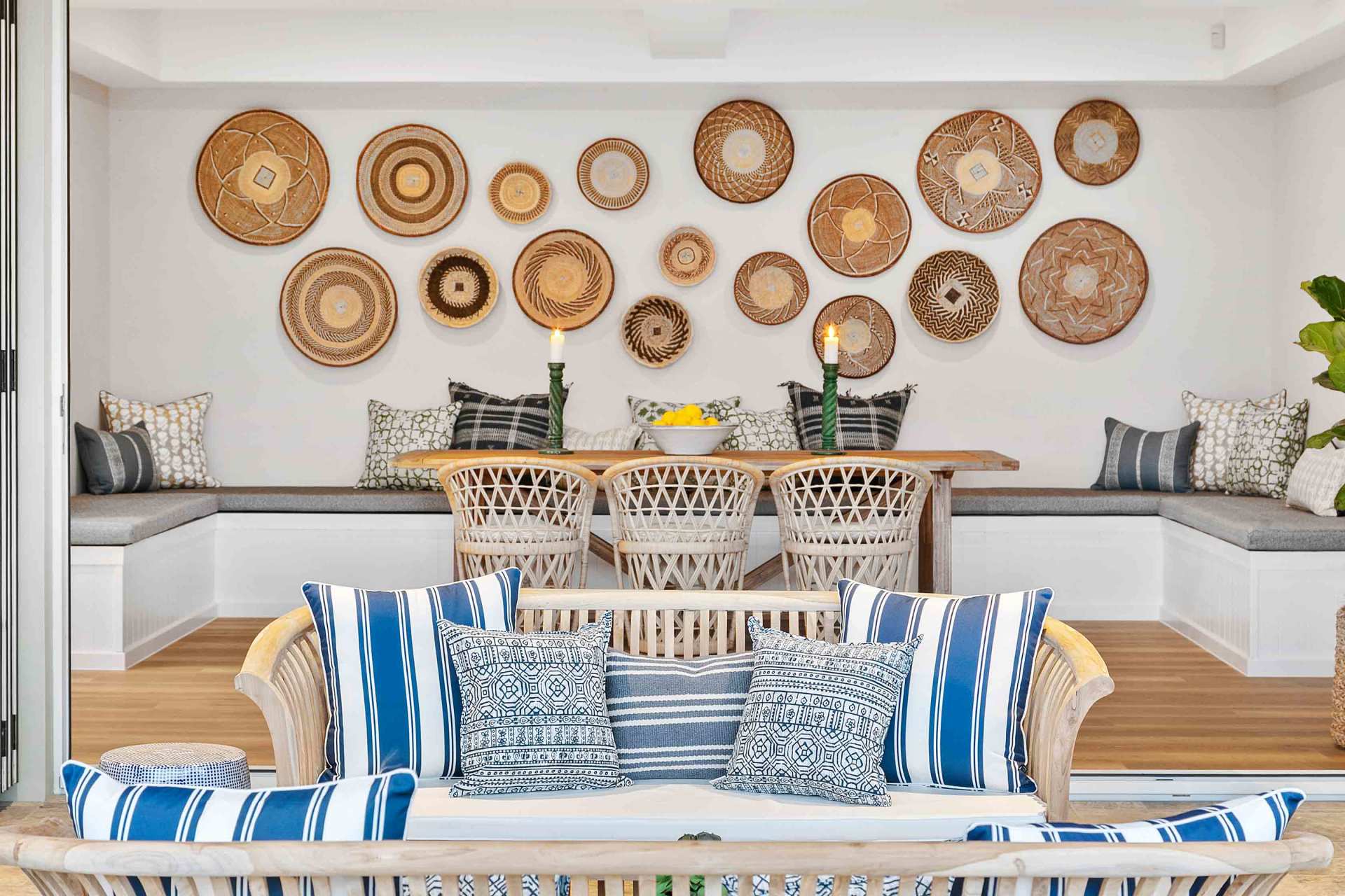 sofa and circle on the wall