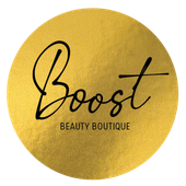 A gold circle with the word boost on it 