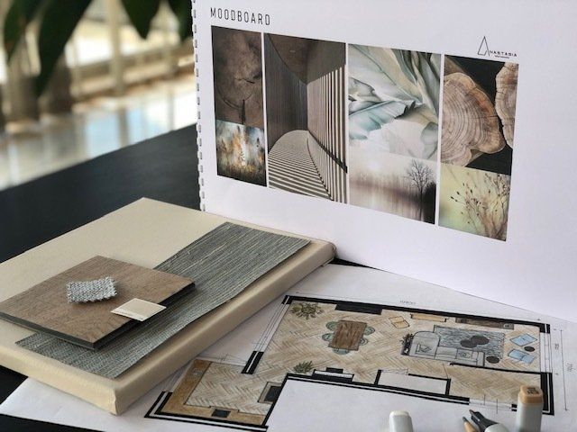 Moodboard, kleur en materialenplan- lichtplan,-meubeladvies met plan van aanpak